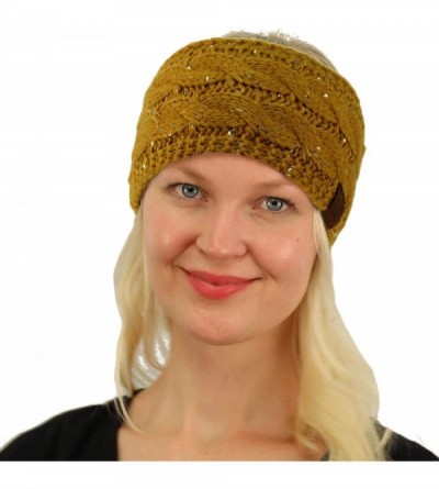 Cold Weather Headbands Winter Fuzzy Fleece Lined Thick Knitted Headband Headwrap Earwarmer - Sequins Mustard - CN18II08K65 $1...