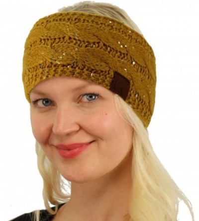 Cold Weather Headbands Winter Fuzzy Fleece Lined Thick Knitted Headband Headwrap Earwarmer - Sequins Mustard - CN18II08K65 $1...