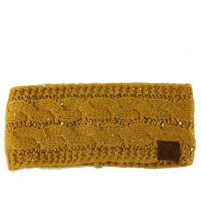 Cold Weather Headbands Winter Fuzzy Fleece Lined Thick Knitted Headband Headwrap Earwarmer - Sequins Mustard - CN18II08K65 $1...