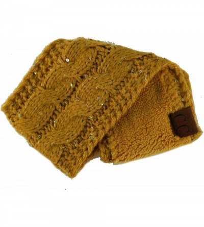 Cold Weather Headbands Winter Fuzzy Fleece Lined Thick Knitted Headband Headwrap Earwarmer - Sequins Mustard - CN18II08K65 $1...