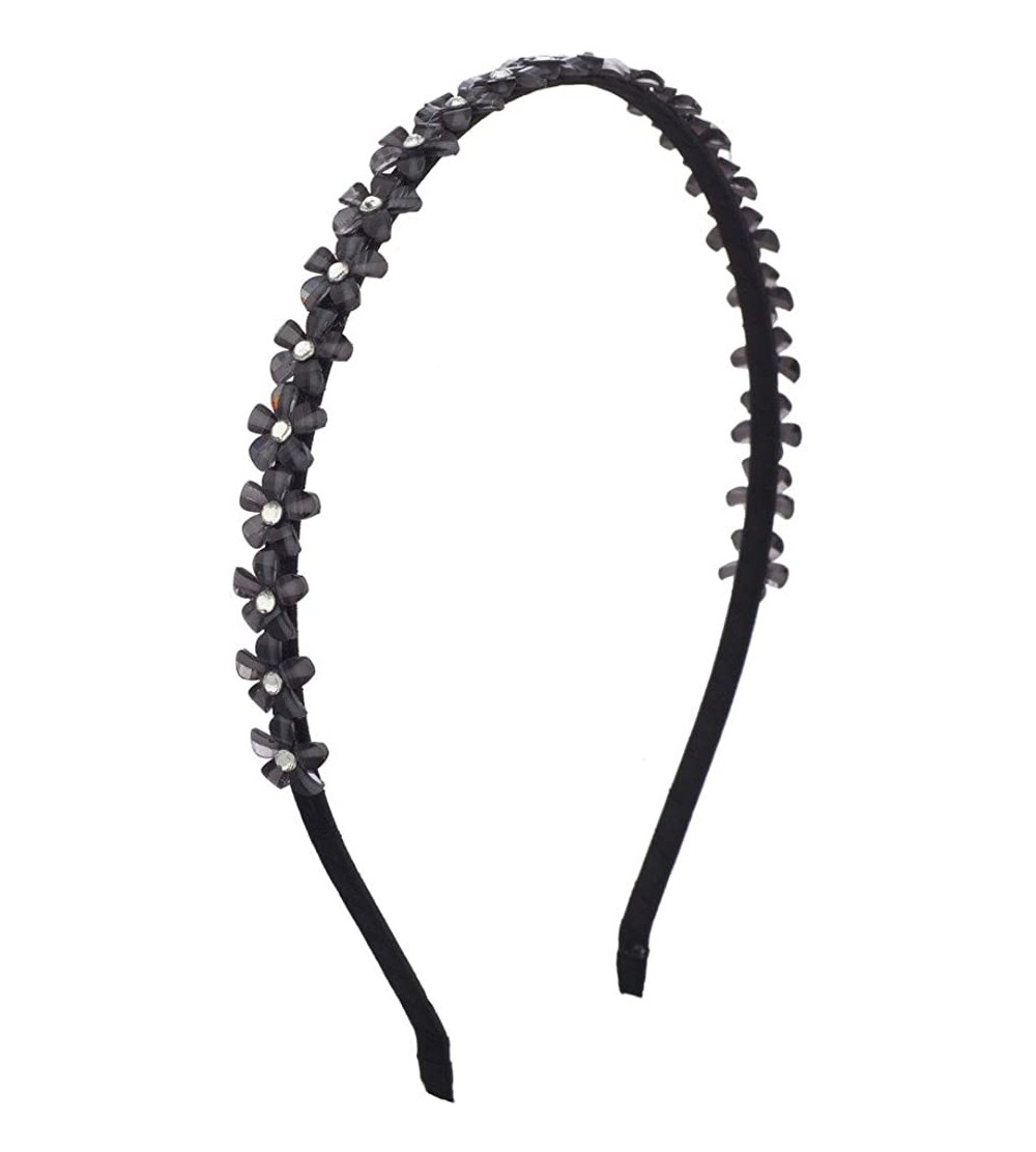 Headbands Black Acrylic Mini Flower Crystal Stone Hair Crown Headband - Black - CZ12LJNHWRR $13.46