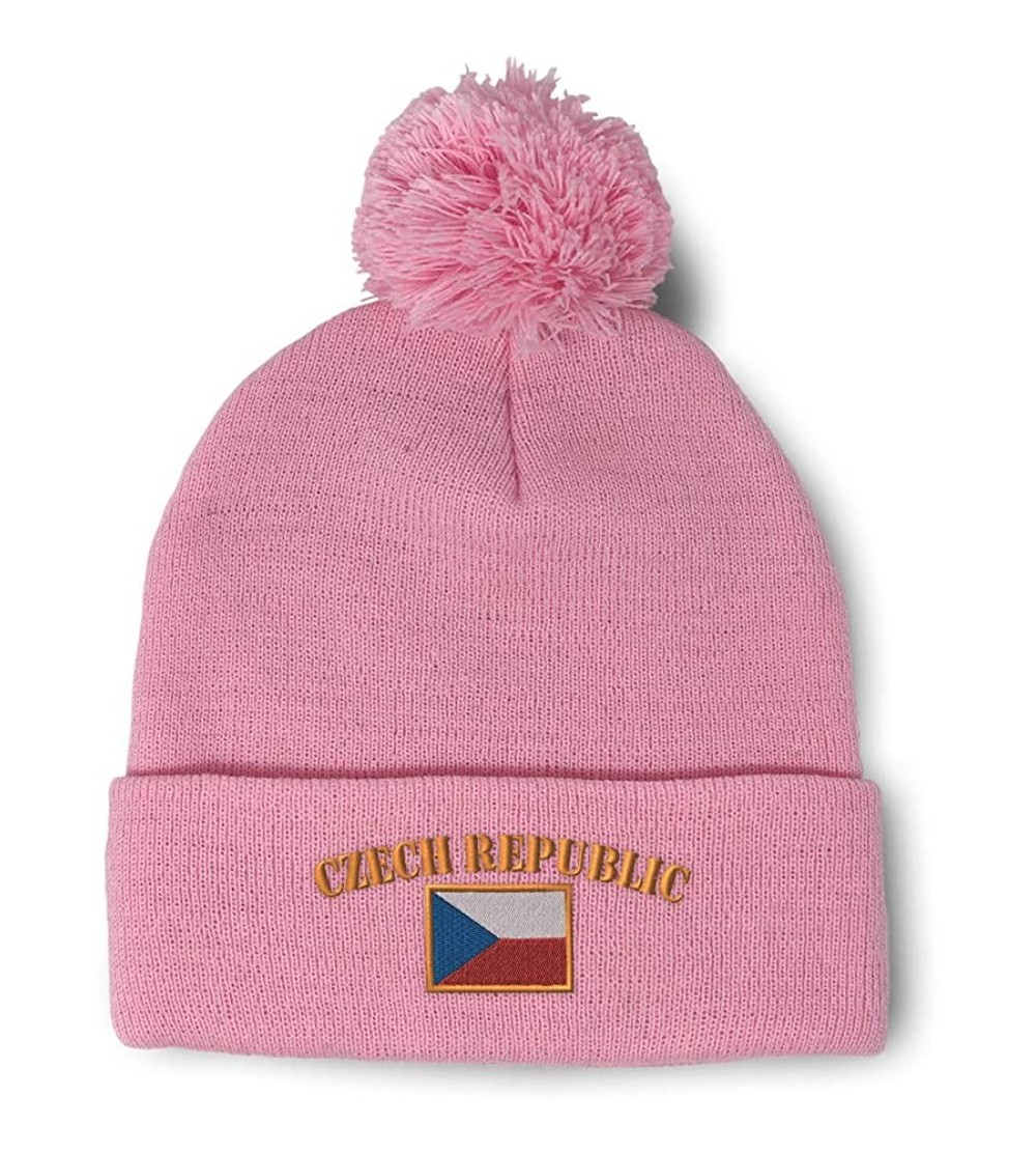 Skullies & Beanies Winter Pom Pom Beanie for Men & Women Czech Republic Flag Embroidery 1 Size - Soft Pink - C618ZH6ZZCD $12.59