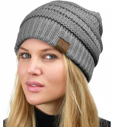 Skullies & Beanies Unisex Chunky Soft Stretch Cable Knit Warm Fuzzy Lined Skully Beanie - Light Melange Gray - CH187GC6LC8 $1...