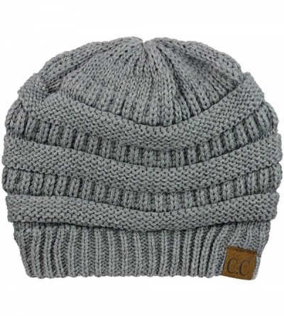 Skullies & Beanies Unisex Chunky Soft Stretch Cable Knit Warm Fuzzy Lined Skully Beanie - Light Melange Gray - CH187GC6LC8 $1...