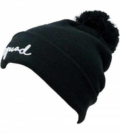 Skullies & Beanies Womens Bride Beanie Embroidered Bride Squad Knit Pom Hat Skull Cap - Black - CZ18XXIZM5I $15.98