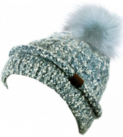 Skullies & Beanies Faux Fuzzy Fur Pom Thick Popcorn Knit Eyelash Confetti Skull Cap Cuff Beanie - Denim - CV18YG3DOQS $15.14