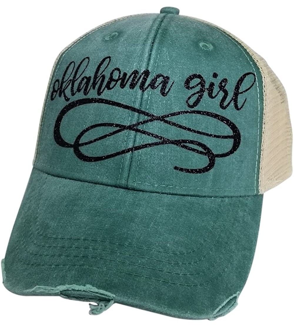 Baseball Caps Women's Oklahoma Girl Bling Trucker Style Baseball Cap - Green/Black - CT186IMXTA6 $27.79