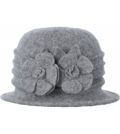 Bucket Hats Womens Winter Warm Wool Cloche Bucket Hat Slouch Wrinkled Beanie Cap with Flower - 2 Style-grey - CU1845H7CH7 $14.58