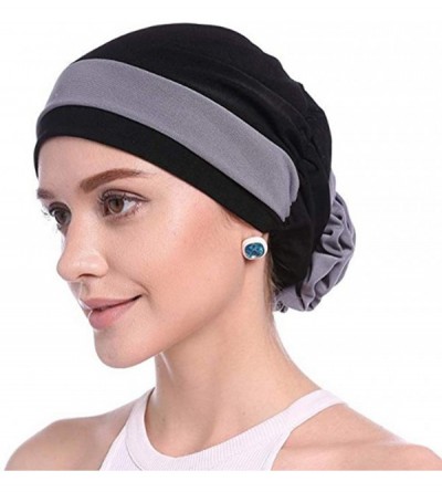 Skullies & Beanies Women Chemo Hat Beanie Flower Headscarf Turban Headwear for Cancer - 6b(2 Packs)45gray+15black - CE18SW926...