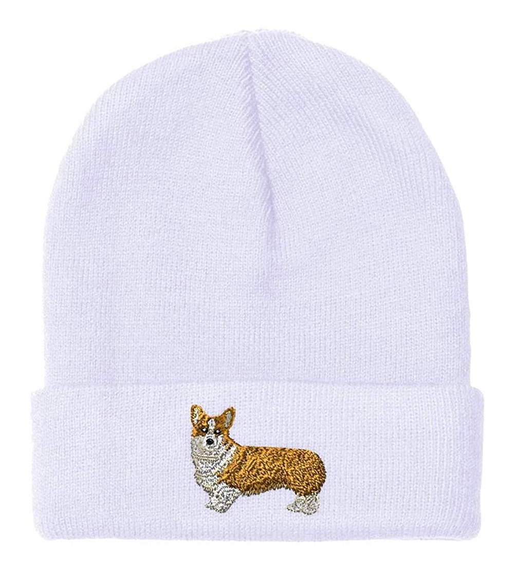 Skullies & Beanies Custom Beanie for Men & Women Pembroke Welsh Corgi Dog B Embroidery Acrylic - White - C418ZS26MNS $10.22