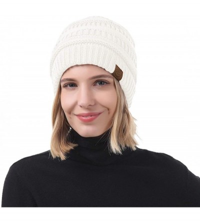 Skullies & Beanies Beanie for Women Knit Hat Cozy Winter Hats Thick Womens Hat Warm Beanie Hat Gifts for Women - Ivory White ...