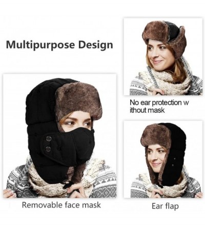 Balaclavas Warm Winter Trapper Ushanka Hat Unisex Faux Fur Hunting Ear Flap Hat with Chin Strap and Breathable Facemask - C31...