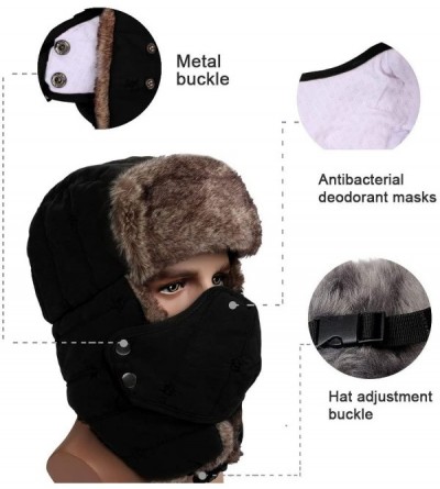 Balaclavas Warm Winter Trapper Ushanka Hat Unisex Faux Fur Hunting Ear Flap Hat with Chin Strap and Breathable Facemask - C31...