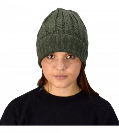 Skullies & Beanies Sherpa Fleece Lined Unisex Diamond Knit Winter Beanie Hat Cap - Olive 01 - CV1884UH24S $16.92