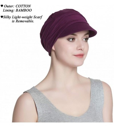 Newsboy Caps Breathable Bamboo Lined Cotton Hat and Scarf Set for Women - Purple Floral - CF18NL72CE3 $14.43