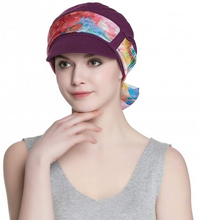 Newsboy Caps Breathable Bamboo Lined Cotton Hat and Scarf Set for Women - Purple Floral - CF18NL72CE3 $14.43