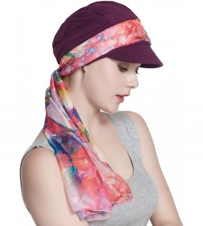 Newsboy Caps Breathable Bamboo Lined Cotton Hat and Scarf Set for Women - Purple Floral - CF18NL72CE3 $14.43