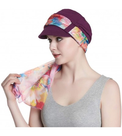 Newsboy Caps Breathable Bamboo Lined Cotton Hat and Scarf Set for Women - Purple Floral - CF18NL72CE3 $14.43