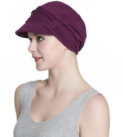 Newsboy Caps Breathable Bamboo Lined Cotton Hat and Scarf Set for Women - Purple Floral - CF18NL72CE3 $14.43