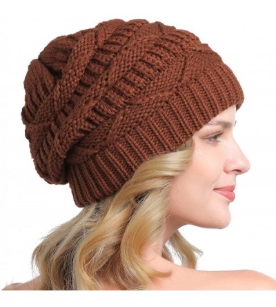 Skullies & Beanies Women Slouchy Beanie Winter Baggy Warm Snow Knit Hat Thick Oversized Skull Cap - Rust - C318YXA62SH $9.59