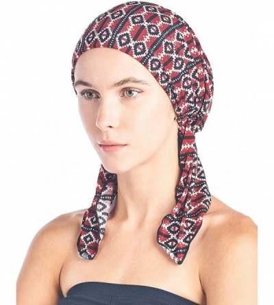 Skullies & Beanies Pre Tied Bandana Turban Chemo Head Scarf Sleep Hair Cover Hat - Bordeaux Aztec - CE187I6C96C $13.86