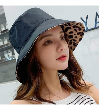 Sun Hats Womens Leopard Printed Cotton Bucket Hat Summer Beach Sun Hats - Black - CW18R67R9XZ $9.67