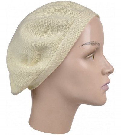 Berets Beret for Women Cotton Flat Band Solid - Cream - C0180U8E6A3 $21.95