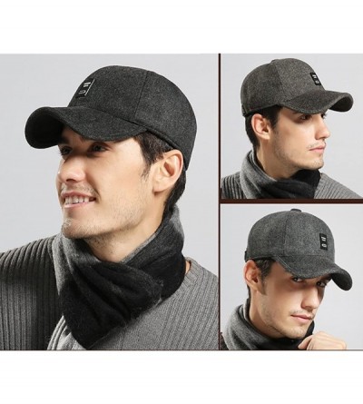 Skullies & Beanies Mens Winter Warm Wool Baseball Caps Hat with Fold Earflap - Grey - CY188IE9WO3 $10.19