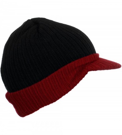 Skullies & Beanies Cuff Knit Beanie Cap with Visor Brim a Radar Cap -Men's Winter Hats - B6b1565 Black Maroon - CD1867KROQC $...