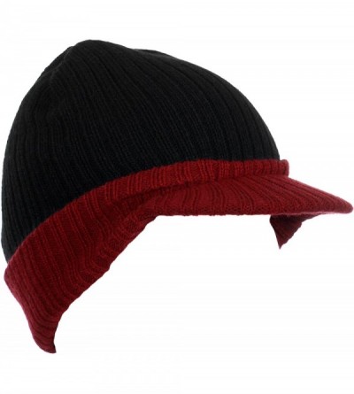 Skullies & Beanies Cuff Knit Beanie Cap with Visor Brim a Radar Cap -Men's Winter Hats - B6b1565 Black Maroon - CD1867KROQC $...