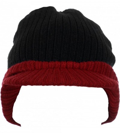 Skullies & Beanies Cuff Knit Beanie Cap with Visor Brim a Radar Cap -Men's Winter Hats - B6b1565 Black Maroon - CD1867KROQC $...