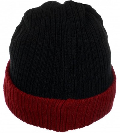 Skullies & Beanies Cuff Knit Beanie Cap with Visor Brim a Radar Cap -Men's Winter Hats - B6b1565 Black Maroon - CD1867KROQC $...