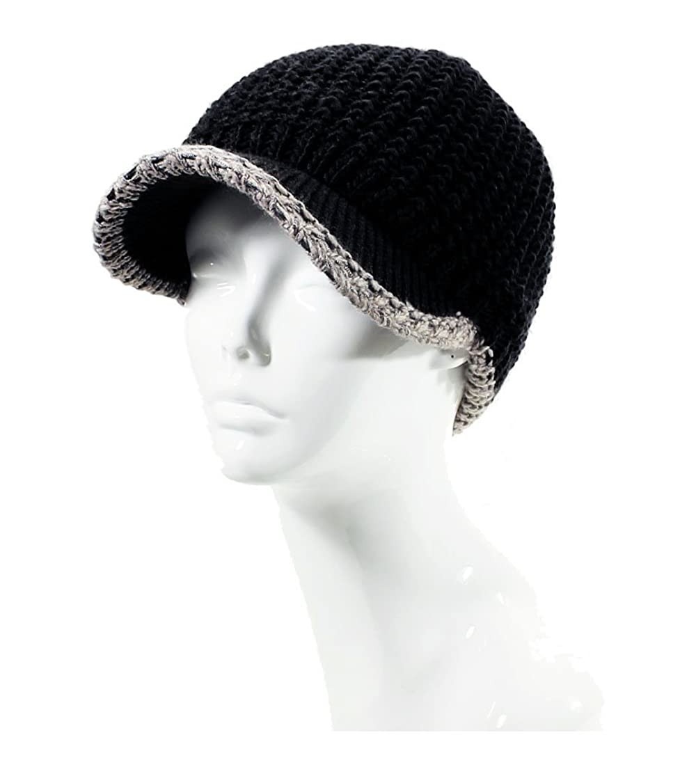 Skullies & Beanies Winter Fashion Knit Cap Hat for Women- Peaked Visor Beanie- Warm Fleece Lined-Many Styles - Black - CB1289...