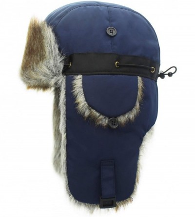 Bomber Hats Oudoor Unisex Faux Fur Lined Trapper Hat Warm Windproof Winter Russian Hats - Navy+brown Fur - CD18AO0G4UT $13.92