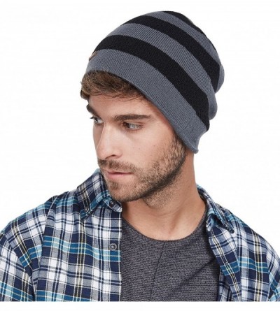 Skullies & Beanies Fleece Lined Beanie Hat Mens Winter Solid Color Warm Knit Ski Skull Cap - Stripes Dark Grey - C1186HG4W6T ...