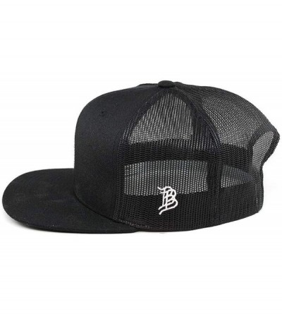 Baseball Caps USA 'Midnight Glory' Dark Leather Patch Hat Flat Trucker - One Size Fits All - Black - CX193ZIGOT9 $44.06