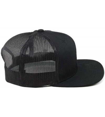 Baseball Caps USA 'Midnight Glory' Dark Leather Patch Hat Flat Trucker - One Size Fits All - Black - CX193ZIGOT9 $44.06