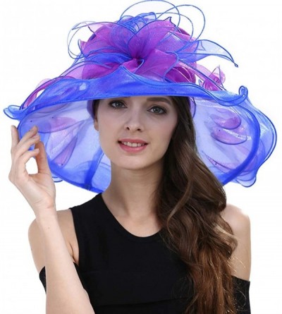 Sun Hats Women's Fascinators Wide Brim Sun Hat for Kentucky Derby- Church- Wedding- Tea Party- Royal Ascot- Easter - Blue - C...