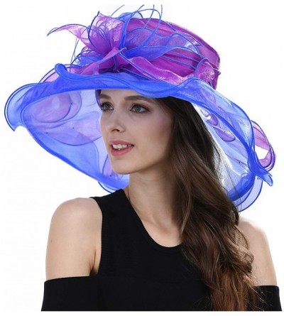 Sun Hats Women's Fascinators Wide Brim Sun Hat for Kentucky Derby- Church- Wedding- Tea Party- Royal Ascot- Easter - Blue - C...