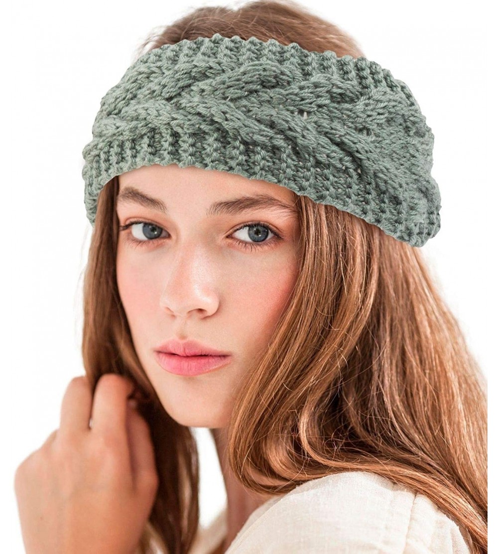 Headbands Womens Plain Braided Winter Knit Crochet Headband- Warm Knitted Hat Head - Army Green - CG12O1I4S6T $8.07