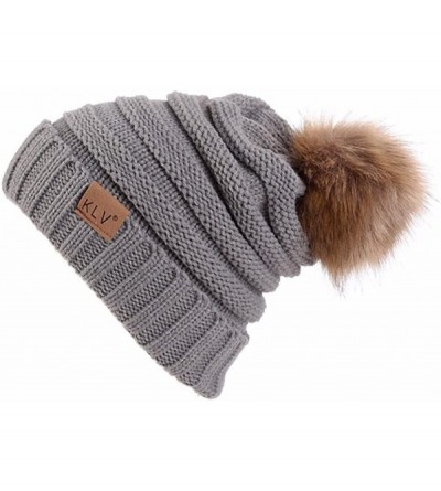 Skullies & Beanies Women Pom Pom Baggy Crochet Winter Knit Ski Beanie Skull Slouchy Caps Hat - Gray - CZ188ND6ZID $8.29