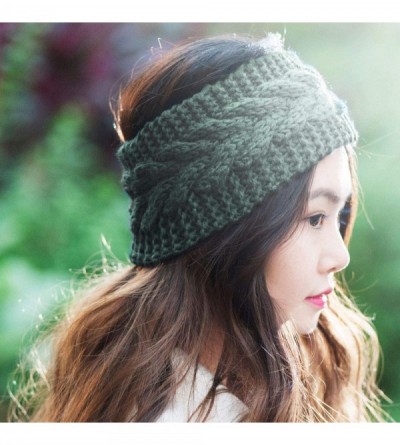 Headbands Womens Plain Braided Winter Knit Crochet Headband- Warm Knitted Hat Head - Army Green - CG12O1I4S6T $8.07