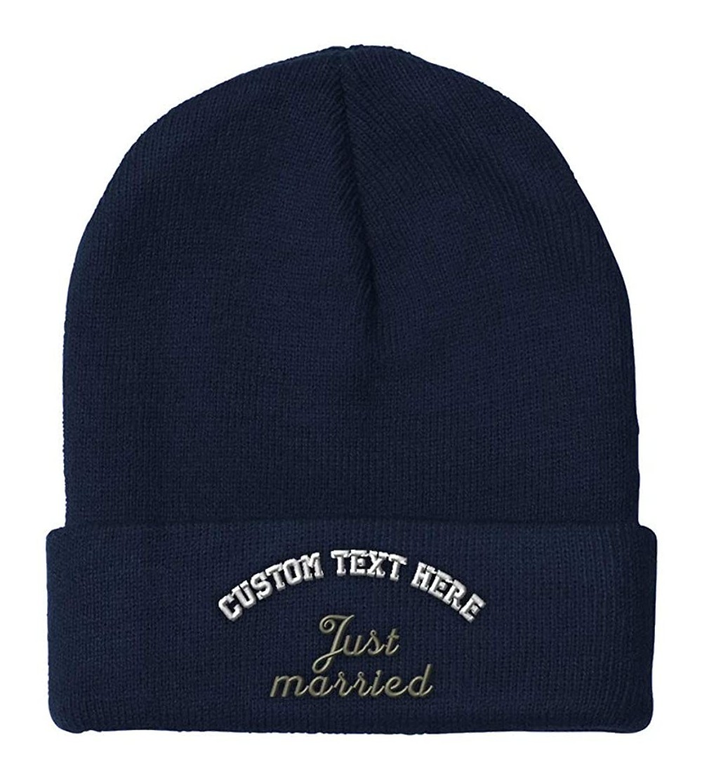 Skullies & Beanies Custom Beanie for Men & Women Just Married Newlywed Embroidery Skull Cap Hat - Navy - CG18ZS434XR $19.74