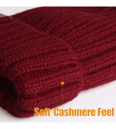 Skullies & Beanies Knit Beanie Hats for Women Men Double Layer Fleece Lined Chunky Winter Hat - Wine Red - CG18UYH43KL $15.93