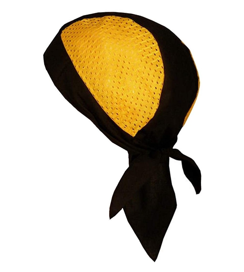 Skullies & Beanies Skull Cap Biker Caps Headwraps Doo Rags - Yellow/Black Air Flow - C112ELHP10N $13.12