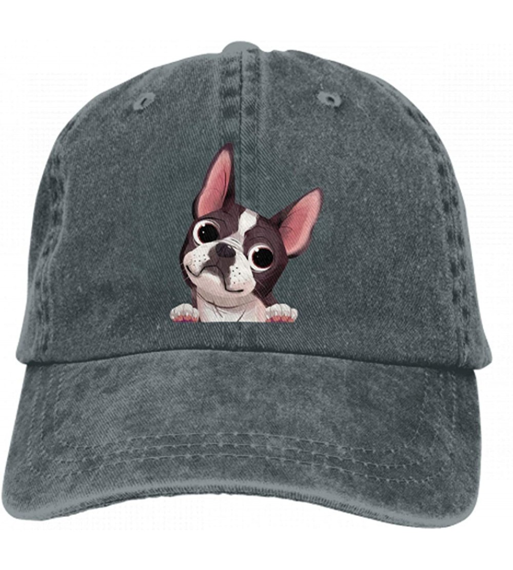 Baseball Caps Adults Boston Terrier Baseball Caps Peep Dog Denim Sport Bill Caps - Dark Grey - CK18M5YNHW4 $11.26