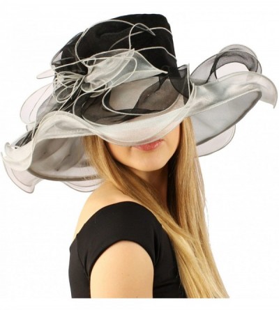 Sun Hats Fancy Kentucky Derby Floppy Ruffle Organza 2 Tone Flower Church Hat - Black - C411CGWD3NN $21.09