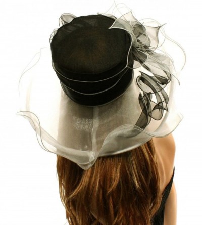 Sun Hats Fancy Kentucky Derby Floppy Ruffle Organza 2 Tone Flower Church Hat - Black - C411CGWD3NN $21.09