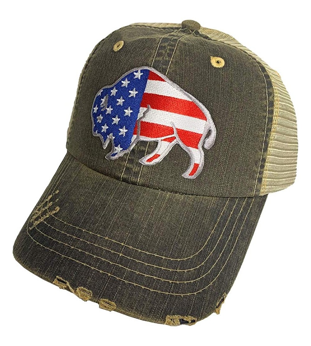 Baseball Caps Distressed Soft Mesh Snap Back Western Themed Women's Hat - American Flag Buffalo – Vintage Black - C2197M40D8X...