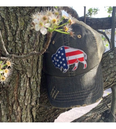 Baseball Caps Distressed Soft Mesh Snap Back Western Themed Women's Hat - American Flag Buffalo – Vintage Black - C2197M40D8X...